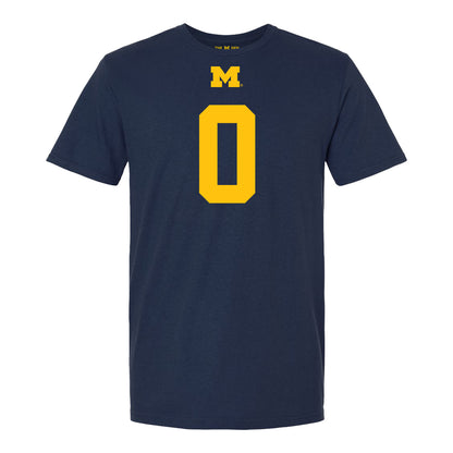 Michigan Wolverines #0 Kendrick Bell Student Athlete Blue Football T-Shirt - Front View