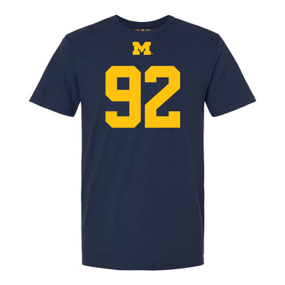 Michigan Wolverines #92 Ted Hammond Student Athlete Blue Football T-Shirt - Front View