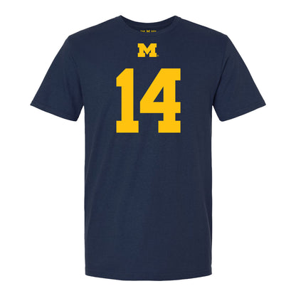 Michigan Wolverines #14 Tommy Carr Student Athlete Blue Football T-Shirt