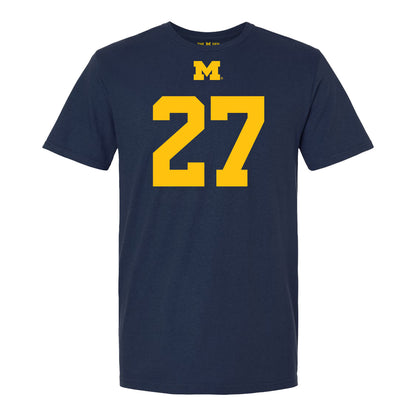 Michigan Wolverines #27 Ernest Nunley Student Athlete Blue Football T-Shirt