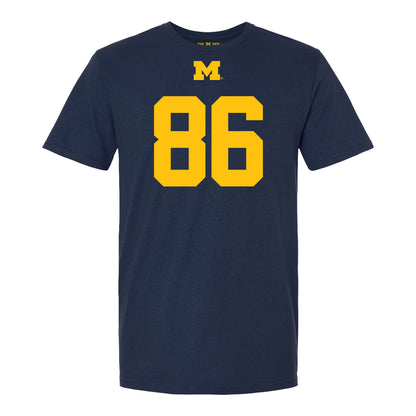 Michigan Wolverines #86 Travis Johnson Student Athlete Blue Football T-Shirt