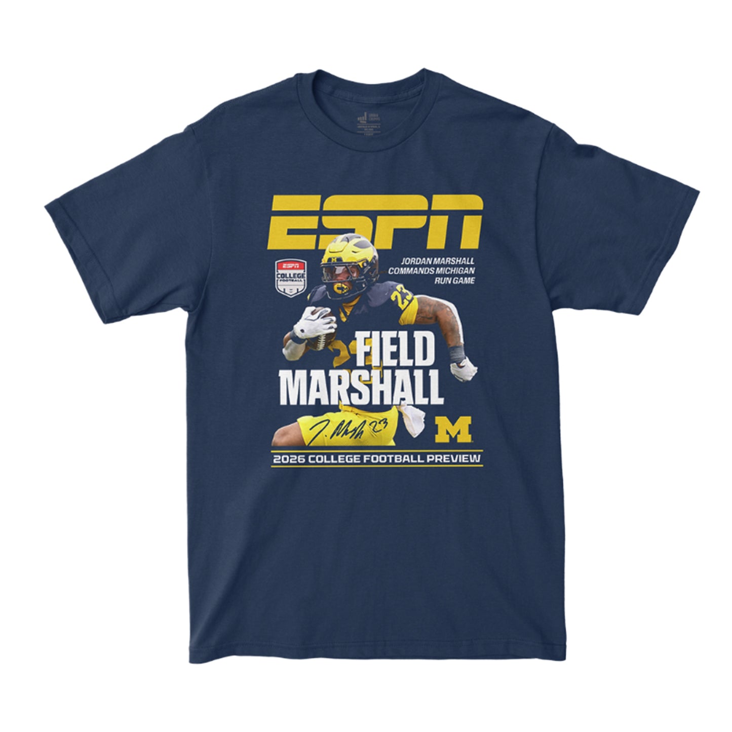 Michigan Wolverines Football Student Athlete #23 Jordan Marshall Campus Ink X ESPN The Magazine T-Shirt