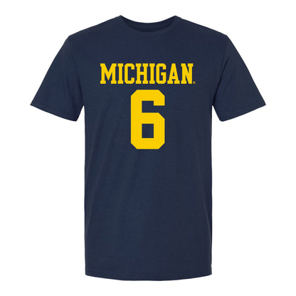 Michigan Wolvernes #6 Nicholas Nobles Student Athlete Navy Men's Soccer T-Shirt