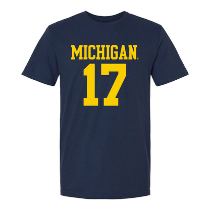 Michigan Wolvernes #17 Joao Paulo Ramos Student Athlete Navy Men's Soccer T-Shirt