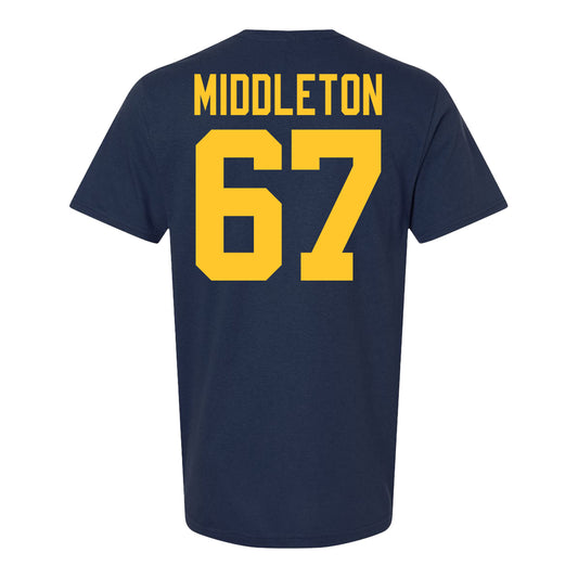 Michigan Wolverines #67 Trent Middleton Student Athlete Blue Football T-Shirt - Back View