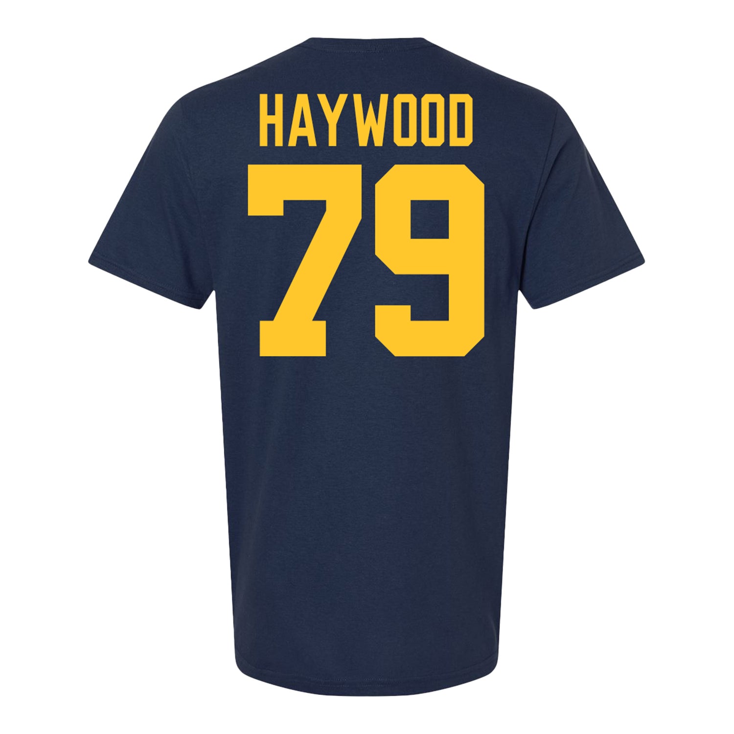 Michigan Wolverines #79 Ty Haywood Student Athlete Blue Football T-Shirt - Back View