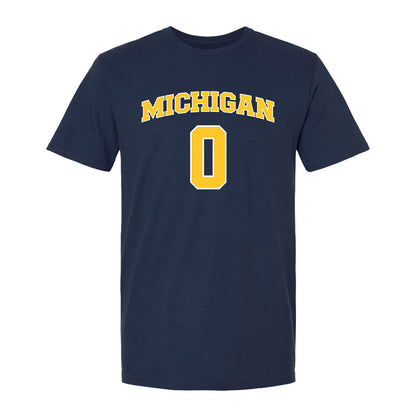 Michigan Wolverines Men's Basketball Student Athlete #0 Ricky Liburd T-Shirt In Blue - Front View