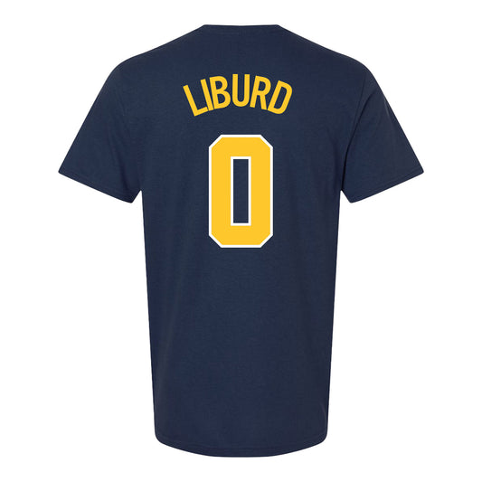 Michigan Wolverines Men's Basketball Student Athlete #0 Ricky Liburd T-Shirt In Blue - Back View