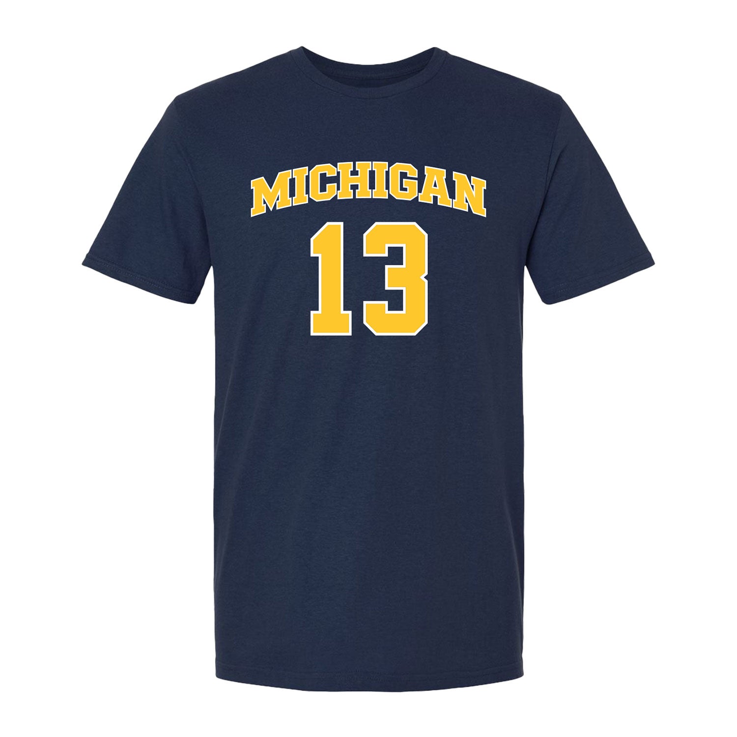 Michigan Wolverines Men's Basketball Student Athlete #13 Harrison Hochberg T-Shirt In Blue - Back View