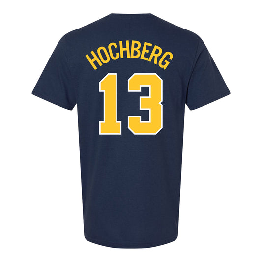 Michigan Wolverines Men's Basketball Student Athlete #13 Harrison Hochberg T-Shirt In Blue - Front View