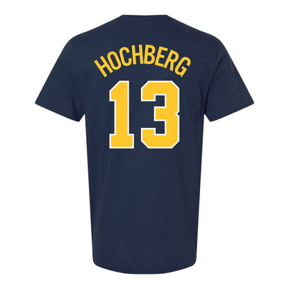 Michigan Wolverines Men's Basketball Student Athlete #13 Harrison Hochberg T-Shirt In Blue - Front View
