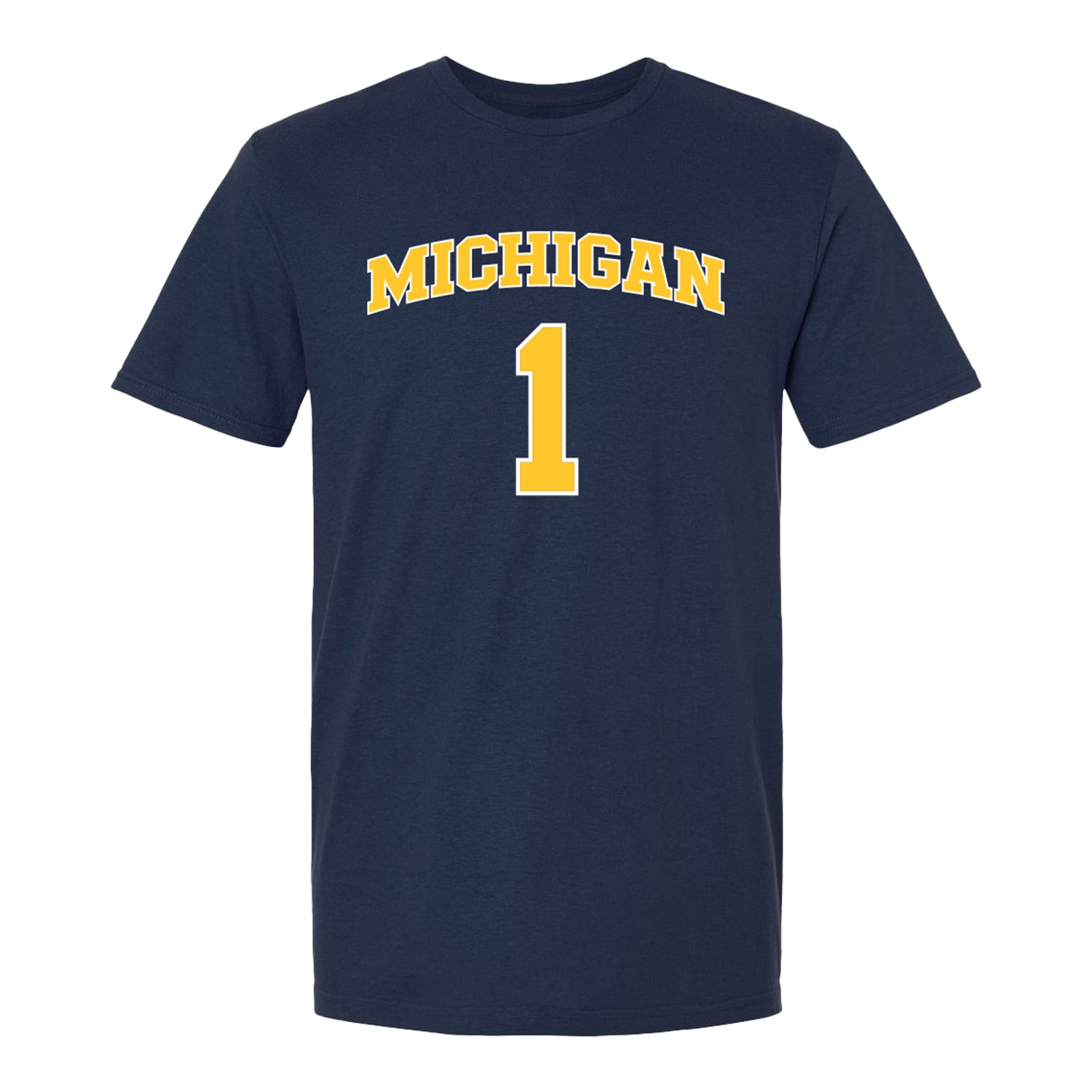 Michigan Wolverines Men's Basketball Student Athlete #1 Trey McKenney T-Shirt In Blue - Front View