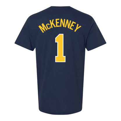 Michigan Wolverines Men's Basketball Student Athlete #1 Trey McKenney T-Shirt In Blue - Back View