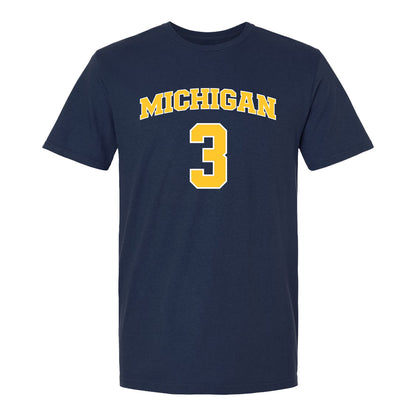 Michigan Wolverines Men's Basketball Student Athlete #3 Elliot Cadeau T-Shirt - Front View