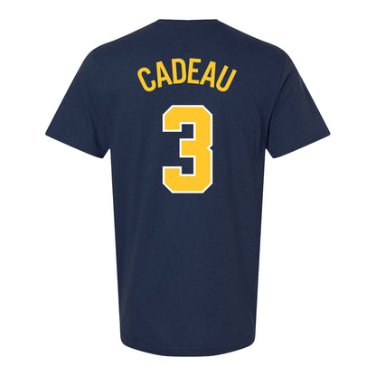 Michigan Wolverines Men's Basketball Student Athlete #3 Elliot Cadeau T-Shirt - Back View