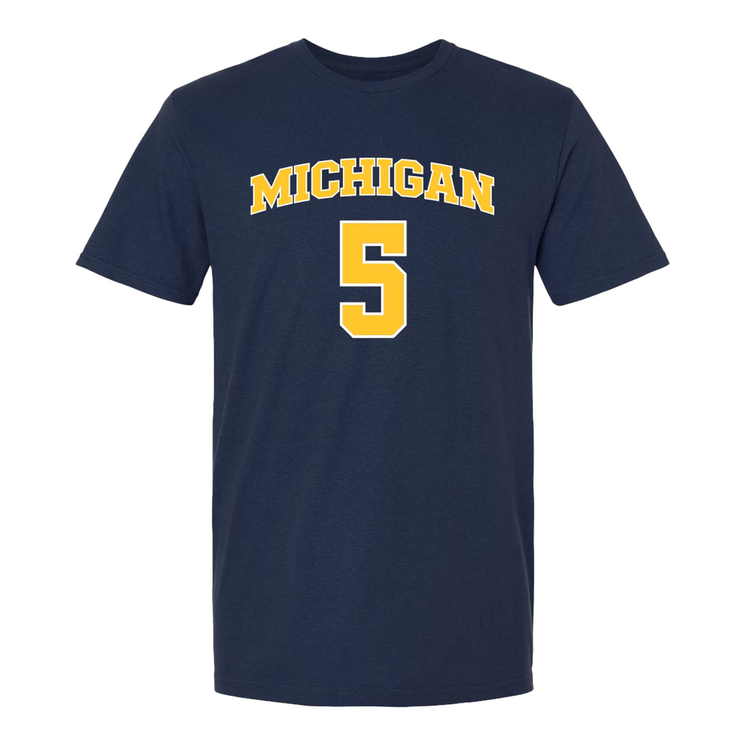 Michigan Wolverines Men's Basketball Student Athlete #5 Oscar Goodman T-Shirt In Blue - Front View