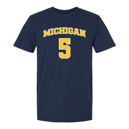 Michigan Wolverines Men's Basketball Student Athlete #5 Oscar Goodman T-Shirt In Blue - Front View