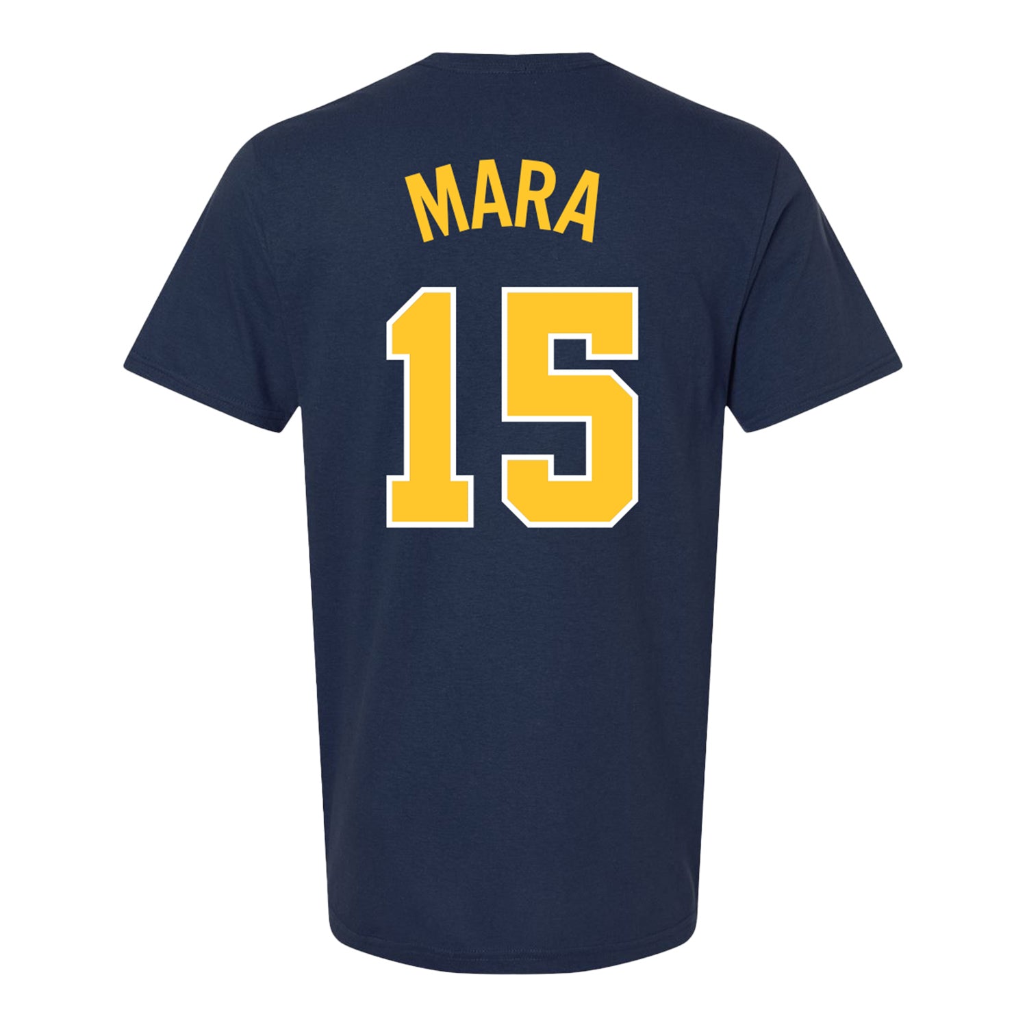Michigan Wolverines Men's Basketball Student Athlete #15 Aday Mara T-Shirt In Blue - Back View
