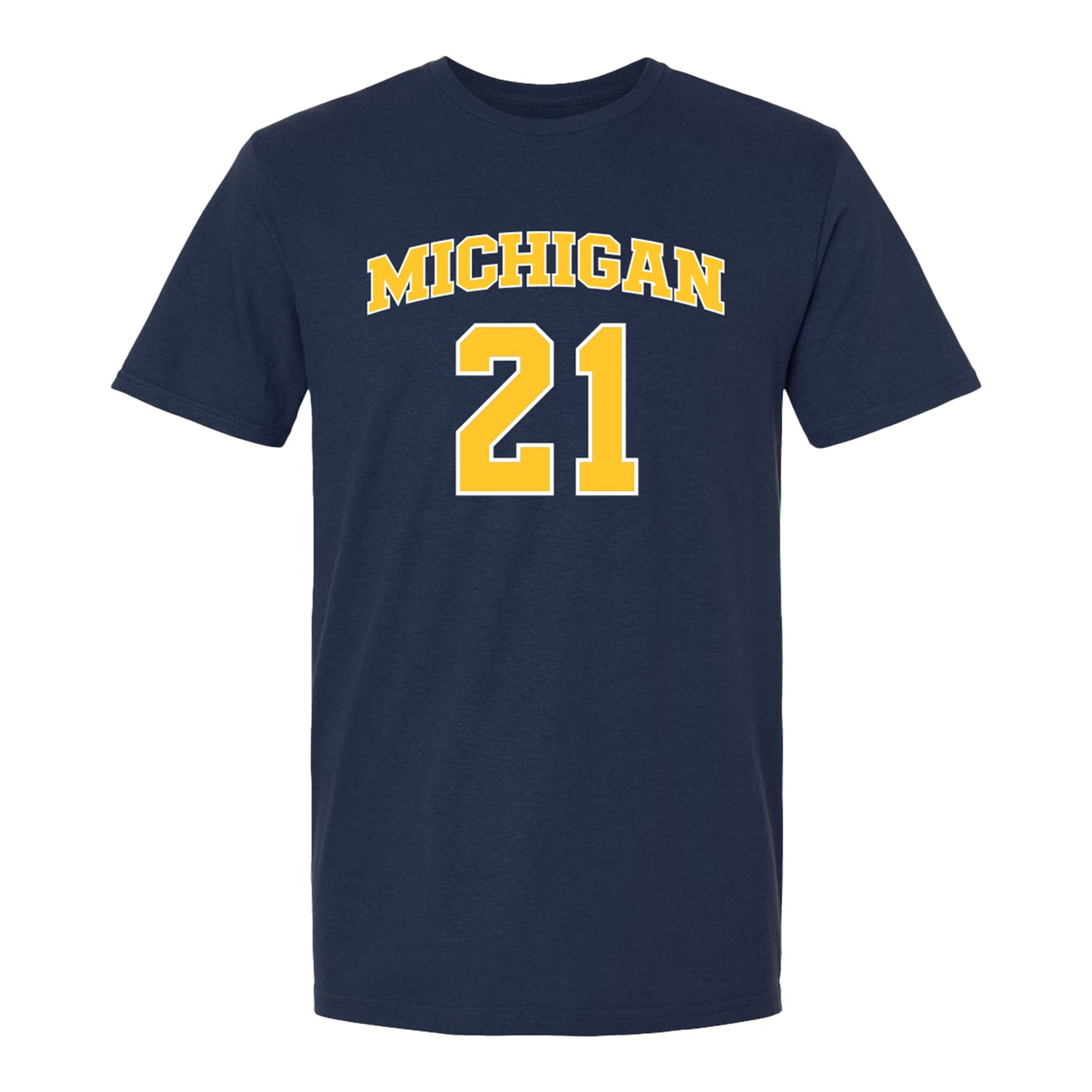 Michigan Wolverines Men's Basketball Student Athlete #21 Morez Johnson Jr. T-Shirt In Blue - Front View