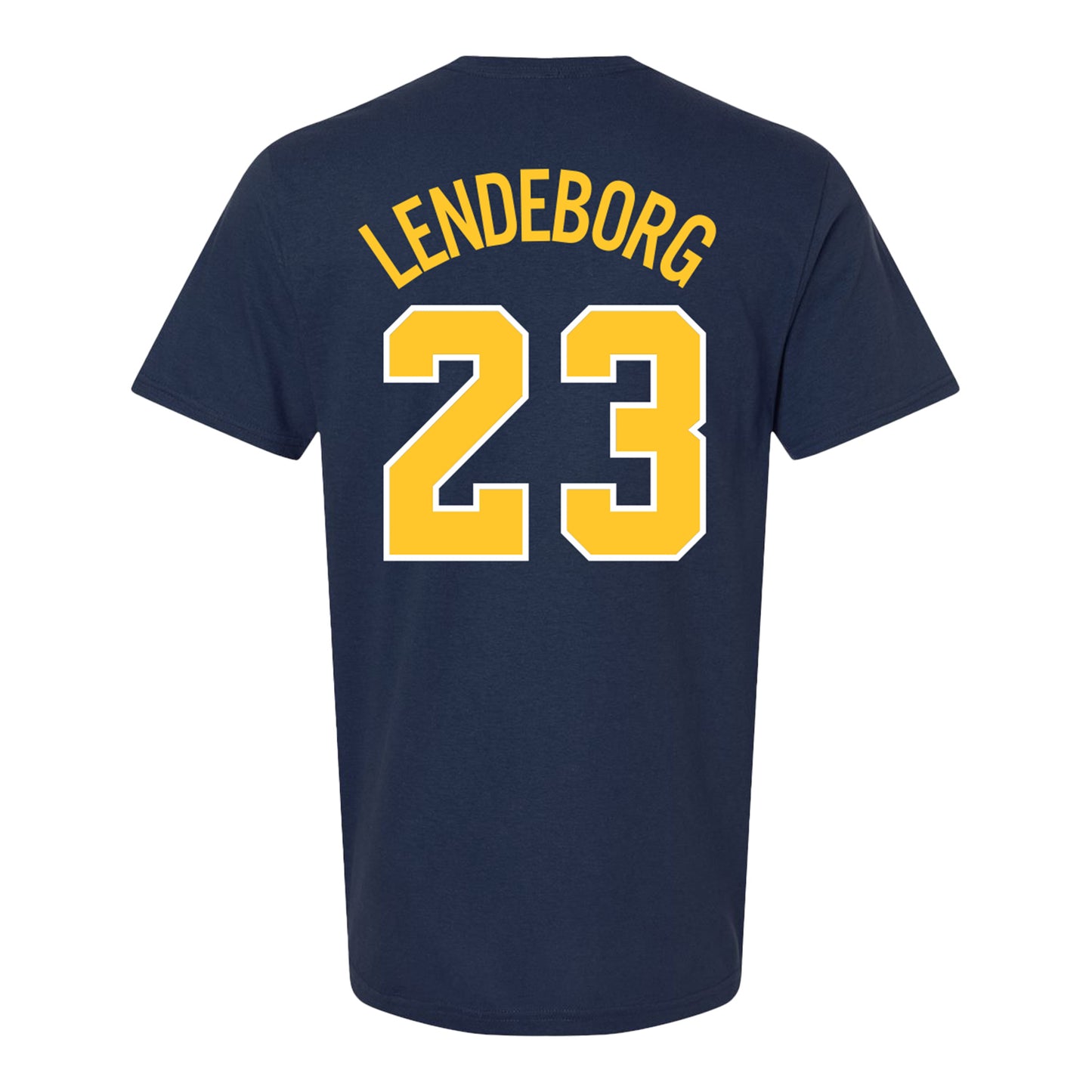 Michigan Wolverines Men's Basketball Student Athlete #23 Yaxel Lendeborg T-Shirt In Blue - Back View