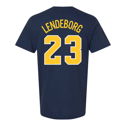 Michigan Wolverines Men's Basketball Student Athlete #23 Yaxel Lendeborg T-Shirt In Blue - Back View