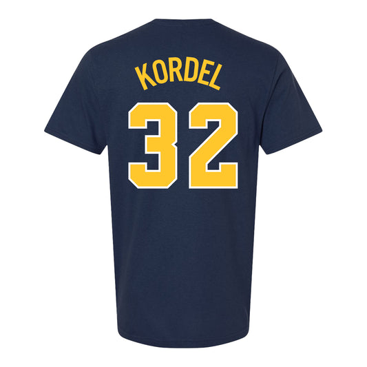 Michigan Wolverines Men's Basketball Student Athlete #32 Malick Kordel T-Shirt In Blue - Back View