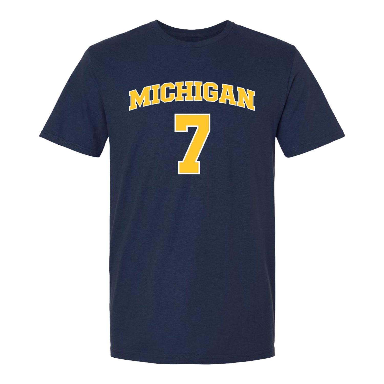 Michigan Wolverines Women's Basketball Student Athlete #7 Jessica Fields T-Shirt In Blue - Front View