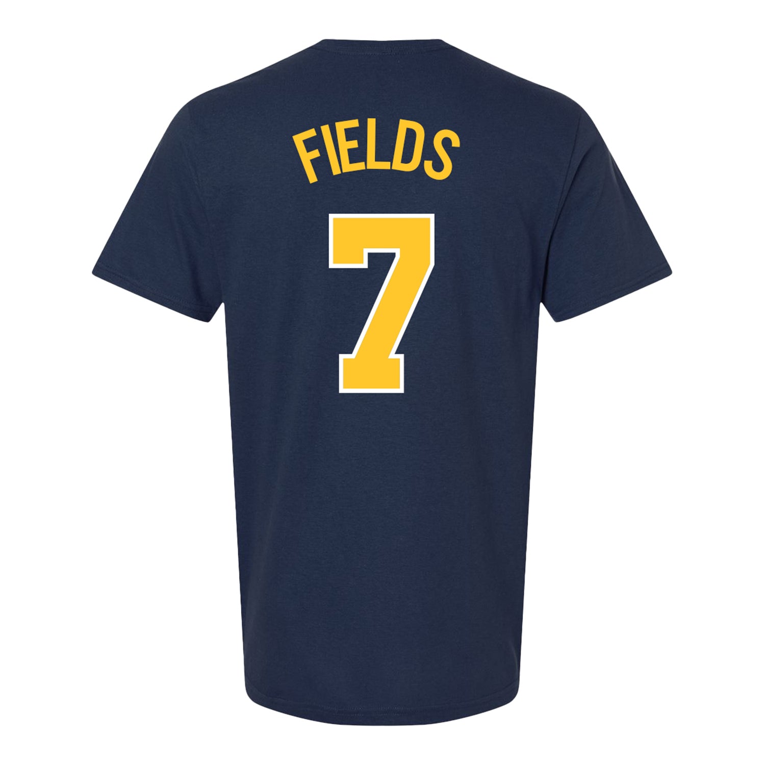 Michigan Wolverines Women's Basketball Student Athlete #7 Jessica Fields T-Shirt In Blue - Back View