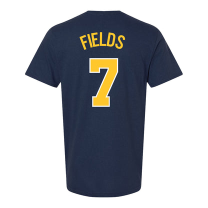 Michigan Wolverines Women's Basketball Student Athlete #7 Jessica Fields T-Shirt In Blue - Back View