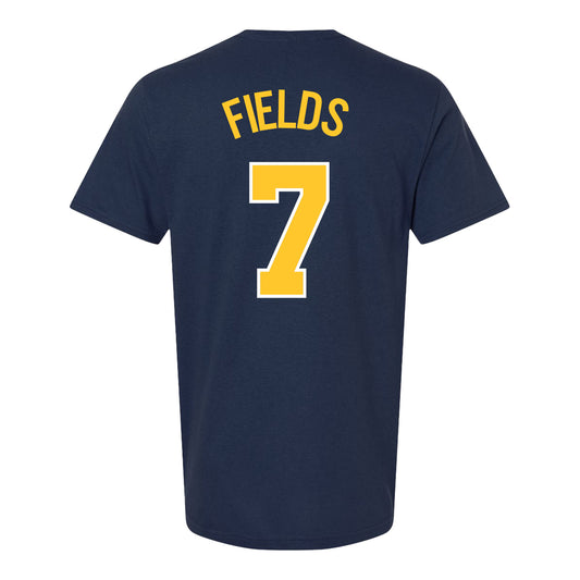 Michigan Wolverines Women's Basketball Student Athlete #7 Jessica Fields T-Shirt In Blue - Back View