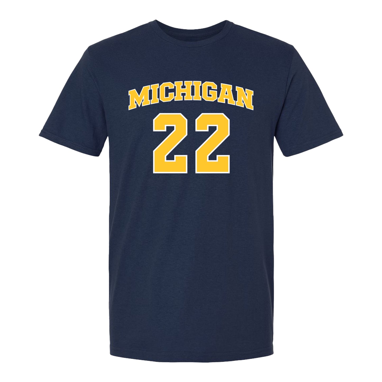 Michigan Wolverines Women's Basketball Student Athlete #22 Kendall Dudley T-Shirt In Blue - Front View