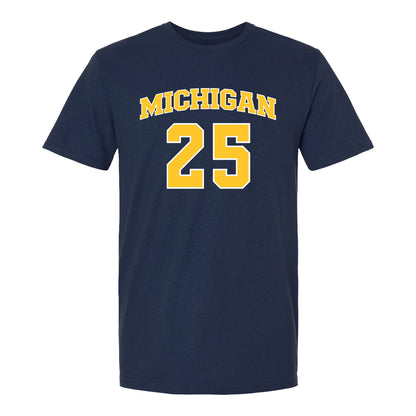 Michigan Wolverines Women's Basketball Student Athlete #25 McKenzie Mathurin T-Shirt In Blue - Front View