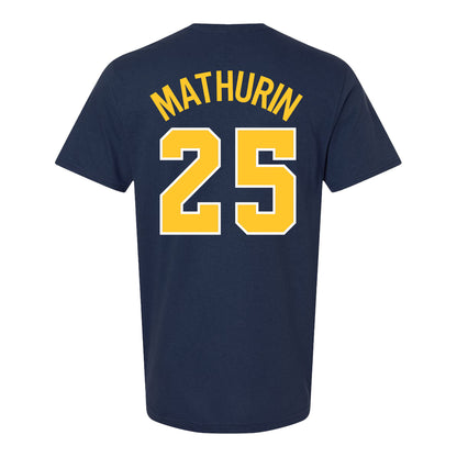 Michigan Wolverines Women's Basketball Student Athlete #25 McKenzie Mathurin T-Shirt In Blue - Back View