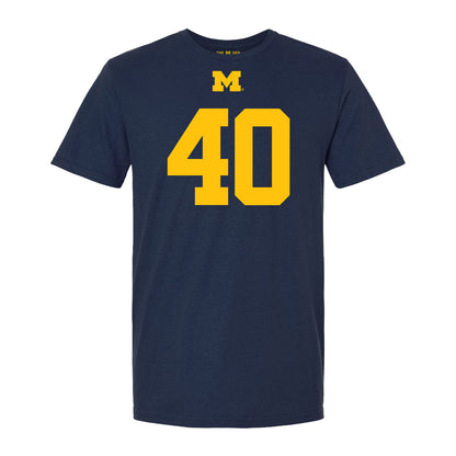 Michigan Wolverines #40 Rocco Milia Student Athlete Blue Football T-Shirt - Front View