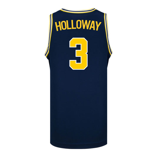 Michigan Wolverines #3 Mila Holloway Student Athlete Blue Women's Basketball Jersey - Back View