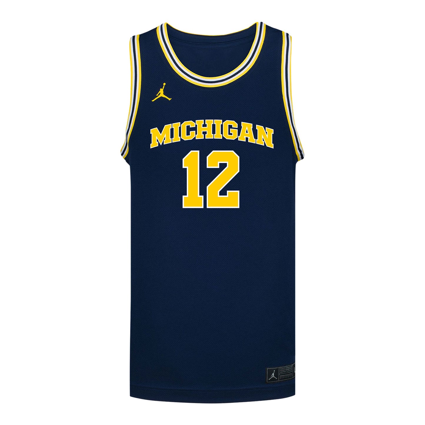 Michigan Wolverines #12 Syla Swords Student Athlete Blue Women's Basketball Jersey - Front View