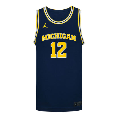 Michigan Wolverines #12 Syla Swords Student Athlete Blue Women's Basketball Jersey - Front View