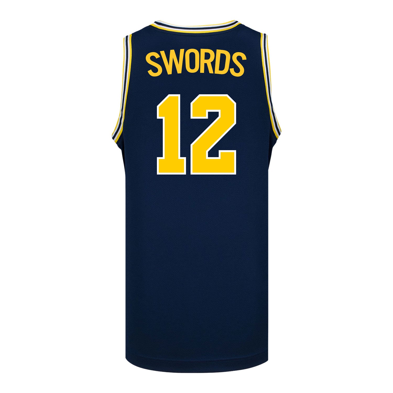 Michigan Wolverines #12 Syla Swords Student Athlete Blue Women's Basketball Jersey - Back View