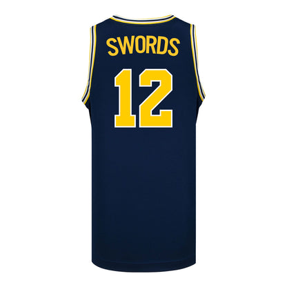 Michigan Wolverines #12 Syla Swords Student Athlete Blue Women's Basketball Jersey - Back View