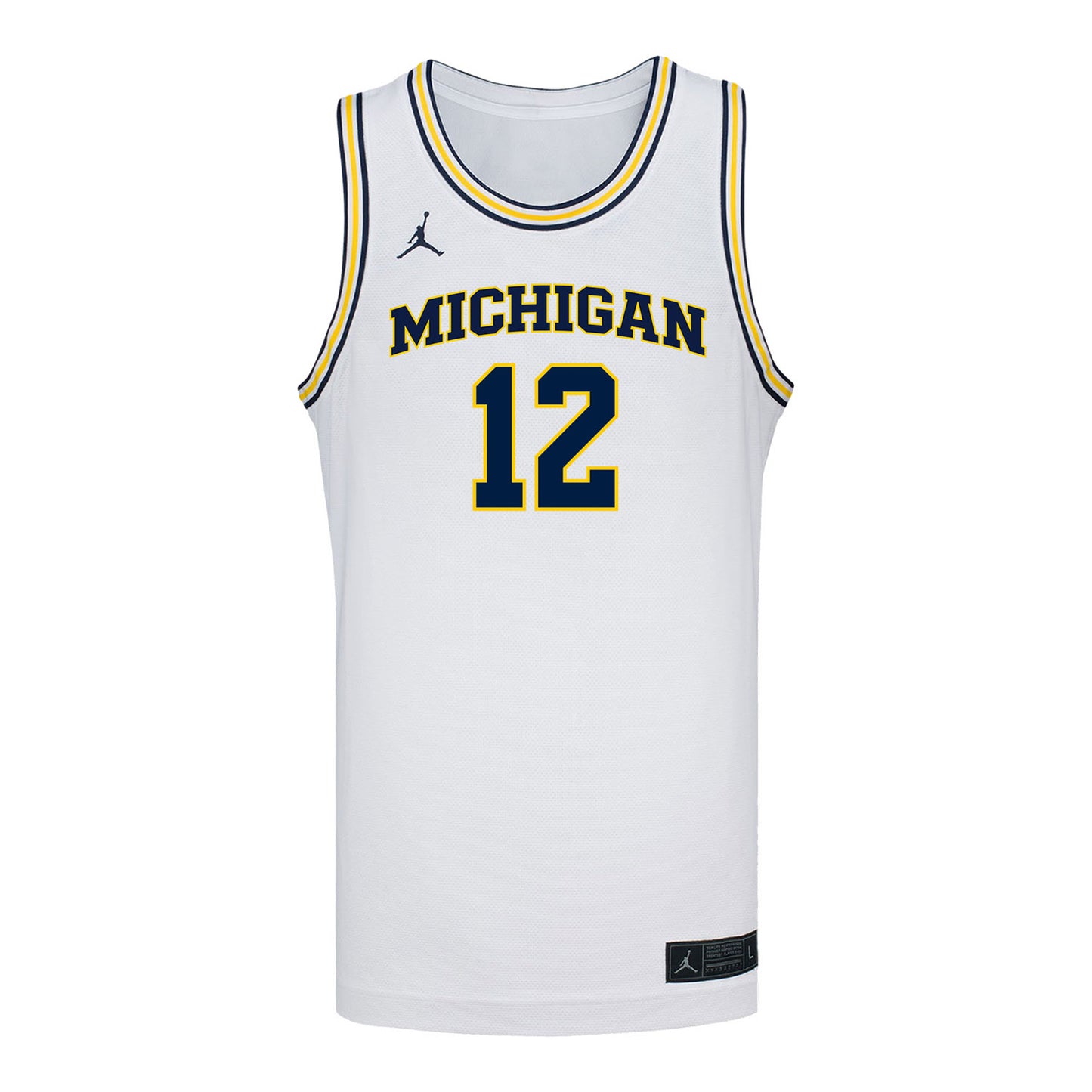 Michigan Wolverines #12 Syla Swords Student Athlete White Women's Basketball Jersey - Front View