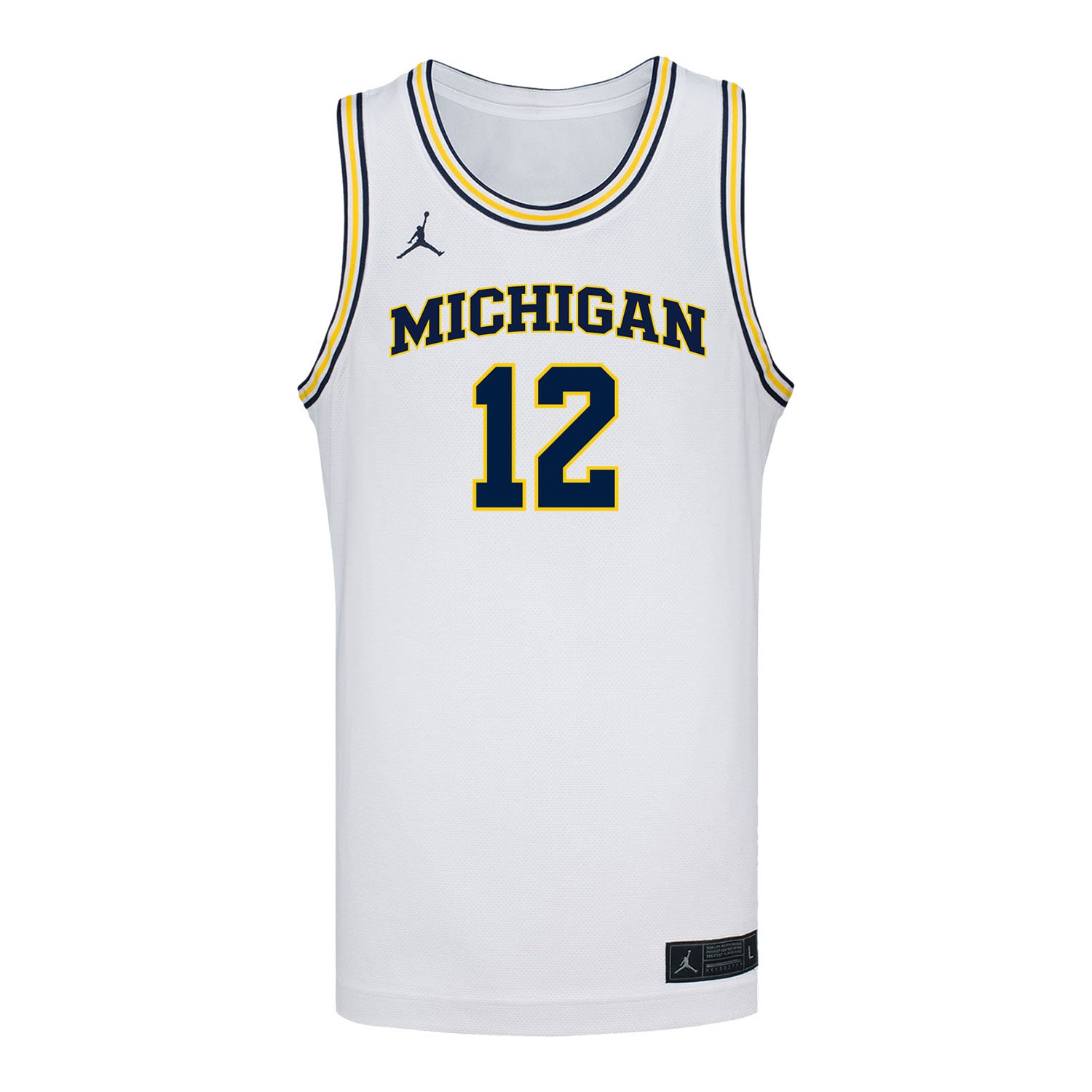 Michigan Wolverines #12 Syla Swords Student Athlete White Women's Basketball Jersey - Front View