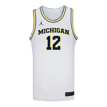 Michigan Wolverines #12 Syla Swords Student Athlete White Women's Basketball Jersey - Front View