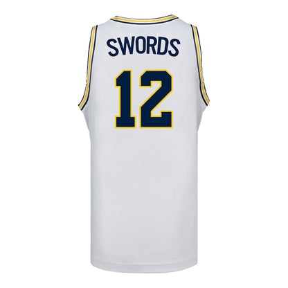 Michigan Wolverines #12 Syla Swords Student Athlete White Women's Basketball Jersey - Back View