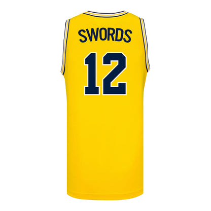 Michigan Wolverines #12 Syla Swords Student Athlete Maize Women's Basketball Jersey - Back View