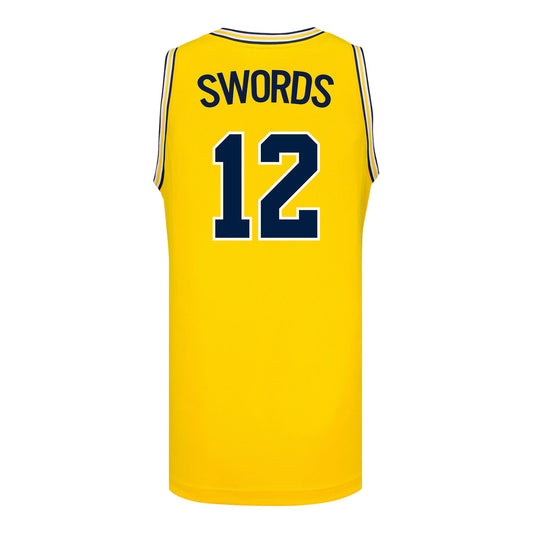 Michigan Wolverines #12 Syla Swords Student Athlete Maize Women's Basketball Jersey - Back View