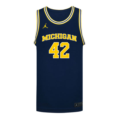 Michigan Wolverines #42 Will Tschetter Student Athlete Blue Basketball Jersey In Blue - Back View