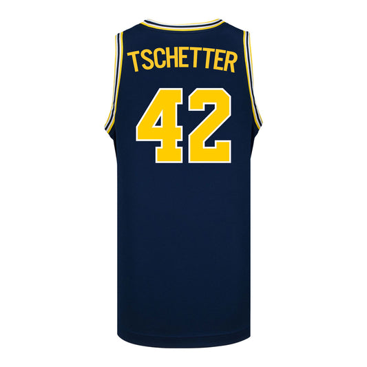 Michigan Wolverines #42 Will Tschetter Student Athlete Blue Basketball Jersey In Blue - Front View