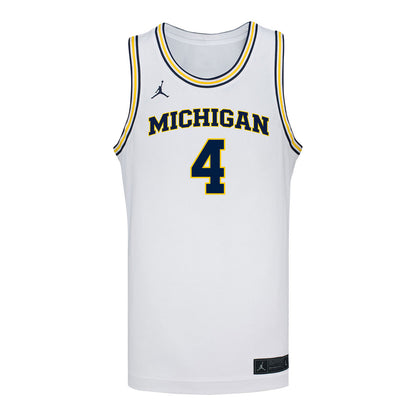 Michigan Wolverines #4 Nimari Burnett Student Athlete White Basketball Jersey - Front View