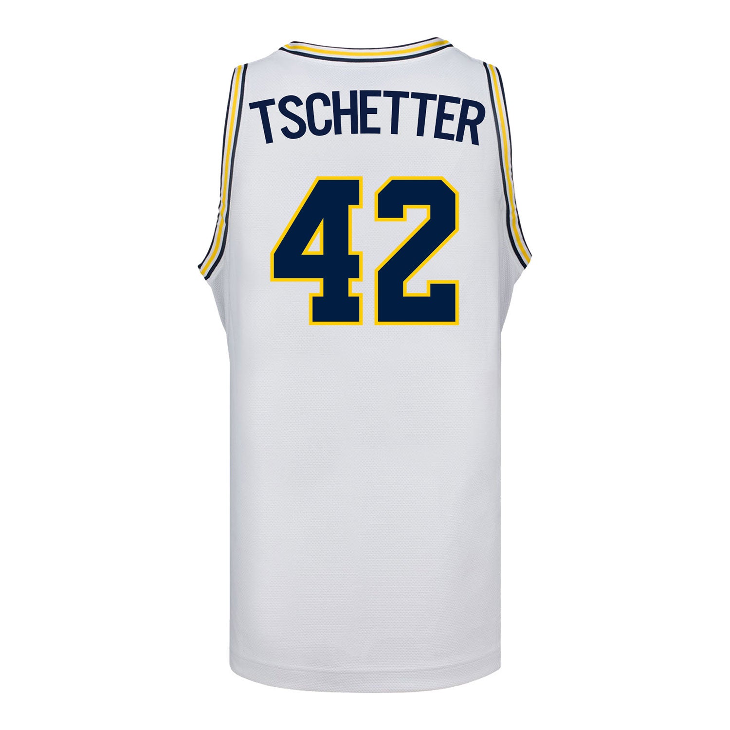Michigan Wolverines #42 Will Tschetter Student Athlete White Basketball Jersey - Back View