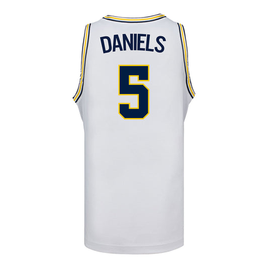 Michigan Wolverines #5 Brooke Daniels Student Athlete White Women's Basketball Jersey - Back View